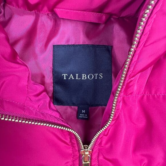 Talbots Down Puffer Vest Quilted Full Gold Zip Cherry Red Outdoor Fall Cozy Duck - Picture 2 of 11